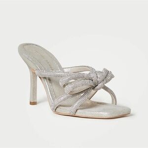 NWB Loeffler Randall Margi Bow Heeled Sandals in Cappuccino Rhinestone sz 7